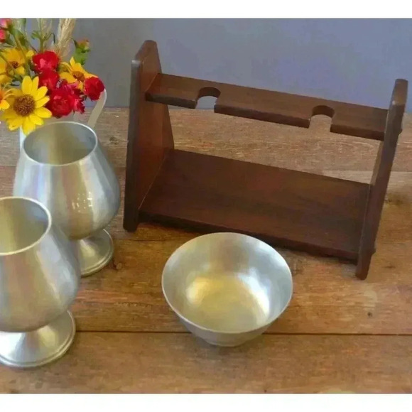 Josten's Pewter Goblets & Stand Paul Revere Reproduction Nut Bowl barware gift - Picture 3 of 5